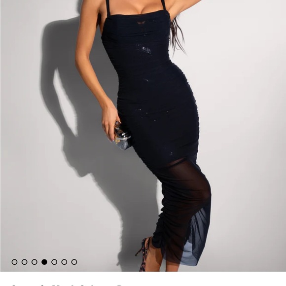 Chic Black Ruched Mini Dress - Picture 4 of 5